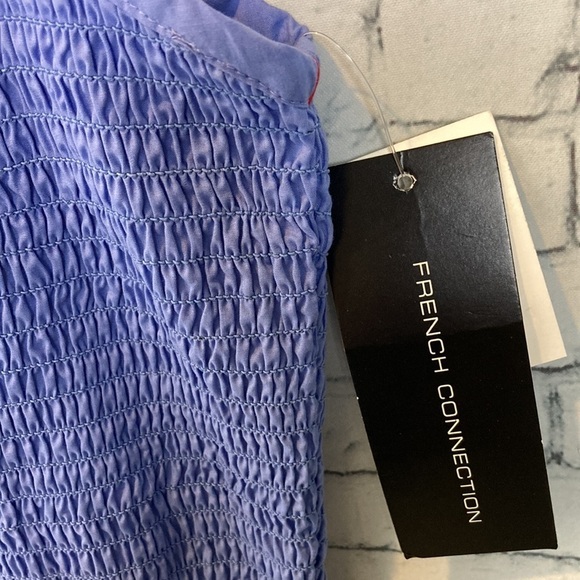 French Connection Rhodes ColorBlock Smocked Poplin Dress Bay Blue Nocturnal NWT - Picture 7 of 16